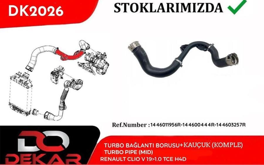 Turbo Bağlantı Borusu Kauçuk Komple Clıo V 19> 1.0 Tce H4d DEKAR DK2026