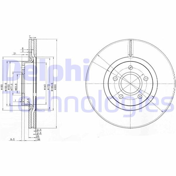 On Fren Dısk Aynası Focus Iı-Iıı 04>17 C Max 03>07> Kuga I-Iı 08> Connect 14> Volvo C30 C70 Iı S40 Iı V50 04>12 Olcu 300 25 DELPHI BG3895C