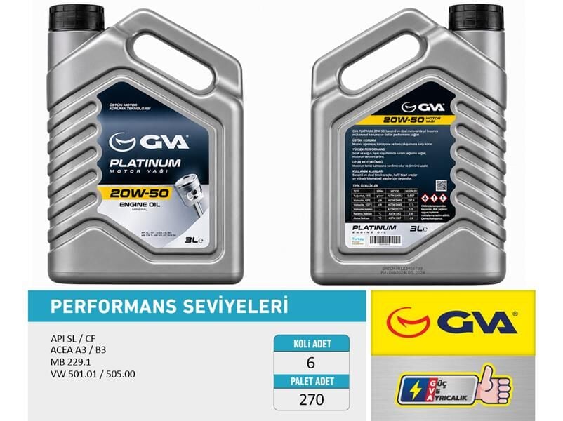 Motor Yağı 20W50 3 Lt Platınum Mineral Apı Sl/Cf GVA 9921523