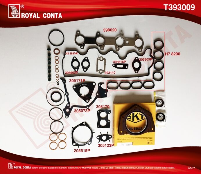 Motor Takım Conta Skt Keçeli/Sub.Lastikli/Skc Siz Doblo-Punto 1.9 Dzl ROYAL T393009