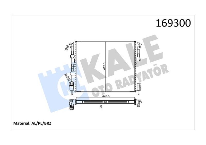 Radyatör Clıo Iı-Kng -Logan-Solenza-1.5Dci-1.4-1.6 16V-1.9Dtı Ac Mek 480X414.5X34 1 Sıra Alb KALE 0528321AB