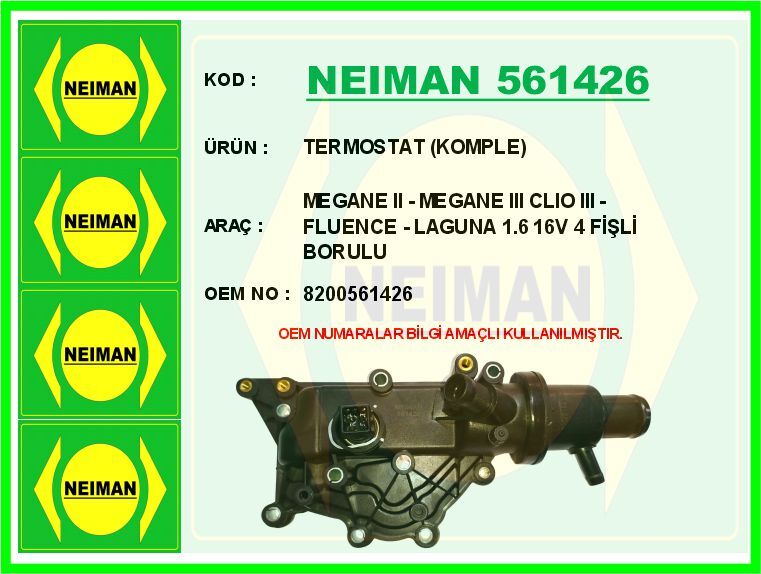 Termostat 89 C Komple / Müşürlü Tahliye Çıkışlı Renault Clıo Iı 00>08 Laguna Iı 01>07 Symbol Iı 08>13 1.4 16V K4j 1.6 K4m NEIMAN 561426