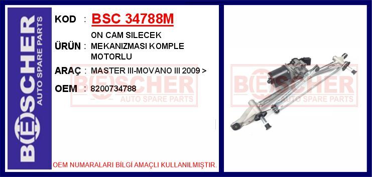 Cam Silecek Mekanizması Renault Master Iıı 10> Motorlu BSC 34788M
