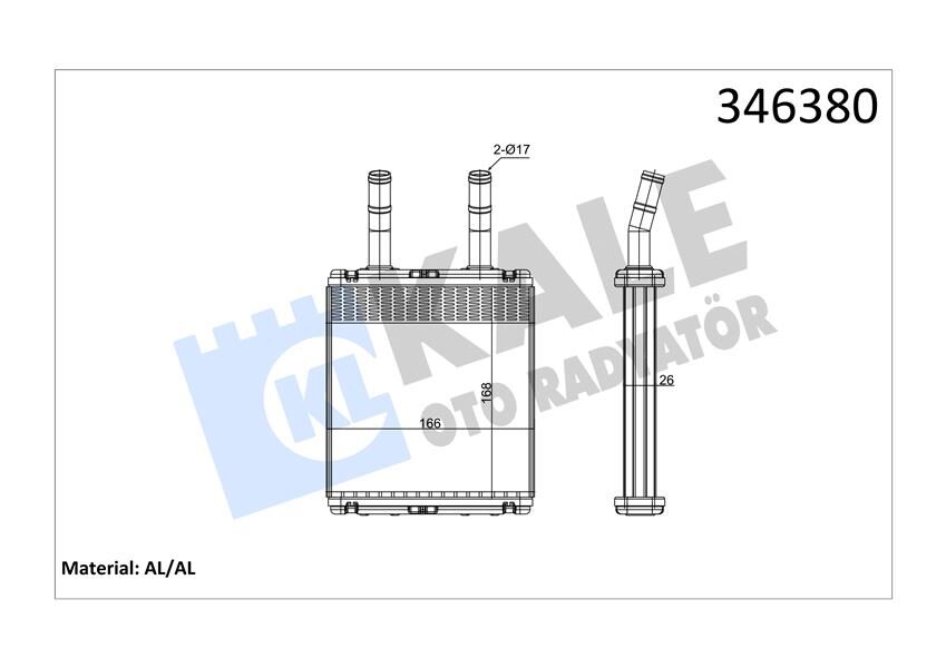 Kalorifer Radyatörü Hyundaı Accent 1.3L 4G13 95-00 / 1.5L G4ek 95-00 / Admıre 1.3L G4ea 01-05 / Getz 1.3L G4ea 03-05 / 1.5L D3ea Crdi 02-05 - Aleminyum KALE 346380