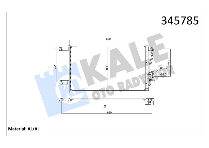 Klima Radyatörü Kondenser Mıtsubıshı L200 2.5L 4D56 K64t K74t 96-07 575 X 338 X 16 KALE 345785