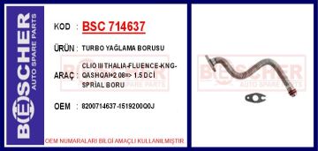 Turbo Yağlama Borusu Clıo Iıı Thalıa-Fluence-Kng-Qashqaı 2 08 > 1.5 Dci BSC 714637