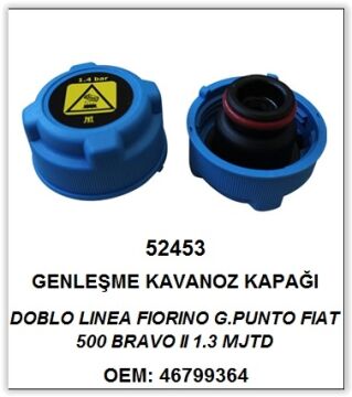 Genleşme Kavonoz Kapağı Orjinal Tip/Oringli Mavi Palıo-Albea-Sıena-Doblo-Lınea-Fıorıno 1.4 Bar Fıat 500-Bravo BEMOT 52453