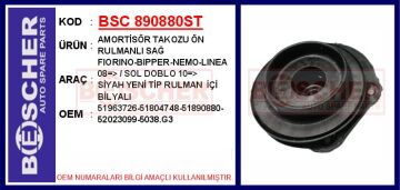 Amortisör Takozu Ön Rulmanlı Sağ Fıorıno-Bıpper-Nemo-Lınea 08 > / Sol Doblo 10 > Siyah Yeni Sn BSC 890880ST
