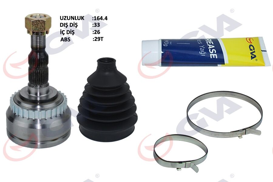 Aks Kafası Dış Vectra B 1.8-2.0-2.5 96>02 Astra G 1.8-2.0 98>05 Astra F 1.6-1.8-2.0 93>97 Vectra A 1.8-2.0 89>95 Abs Li 29 Diş 33X25x52 164.5Mm GVA 4490110K