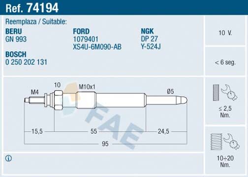 Kızdırma Bujisi Fıesta Iv-Focus-Focus Iı-Connect-Cmax-Smax-Galaxy-Mondeo 1.8 Tdci/1.8 D FAE 74194