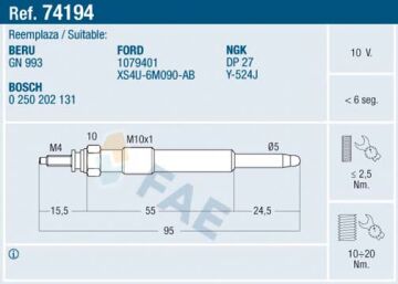 Kızdırma Bujisi Fıesta Iv-Focus-Focus Iı-Connect-Cmax-Smax-Galaxy-Mondeo 1.8 Tdci/1.8 D FAE 74194