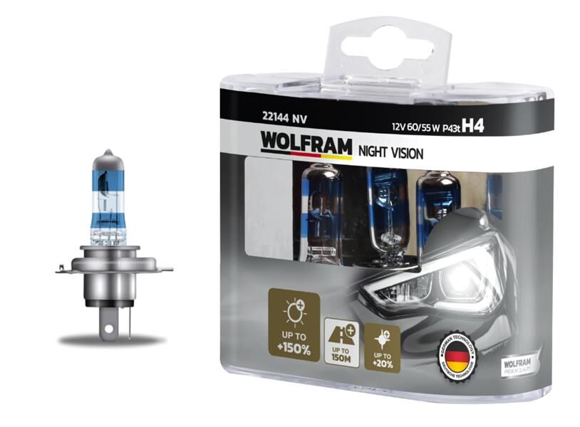 Ampul 12V H4 60/55 P43t Nıght Vısıon 150 Fazla 20 Beyaz Işık WOLFRAM 22144 NV