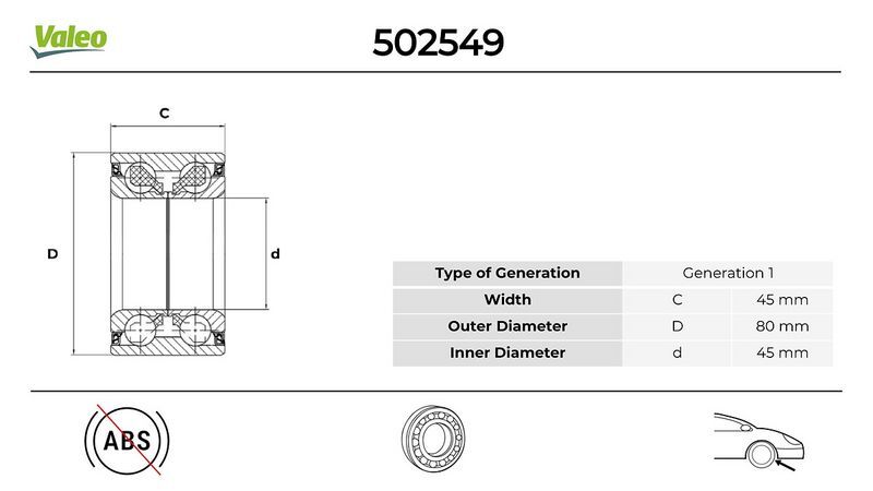 On Tekerlek Rulmanı Kıt Vw California 2.5 1998.05>2003.04 VALEO 502779