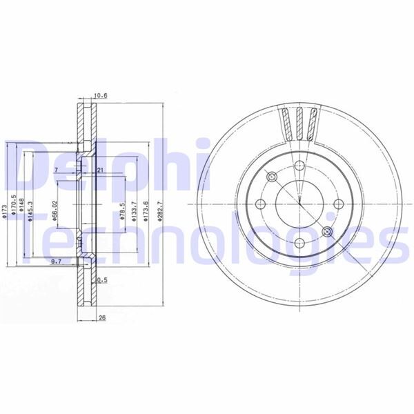 Ön Fren Aynası Peugeot P406 95>04 Cıtroen Xantıa 95>03 283X26x4dlxhavalı DELPHI BG2872