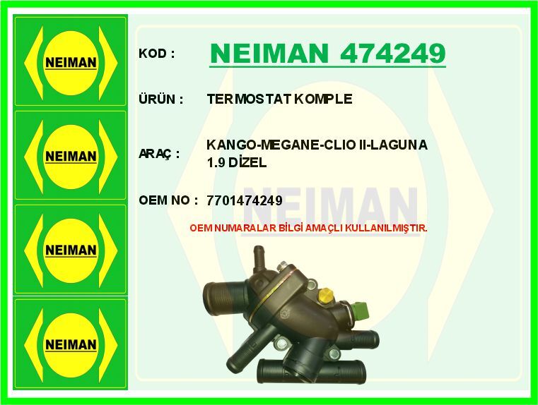 Termostat Komple Kango-Megane-Clıo Iı-Laguna 1.9 Dizel NEIMAN 474249