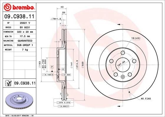 Arka Fren Diski S60 Iıı 224 -S90 Iı 234 -V60 Iı -V90 Iı 235-236 -Xc40 536 -Xc60 Iı Xc90 2014 > Delikli BREMBO 09C93811