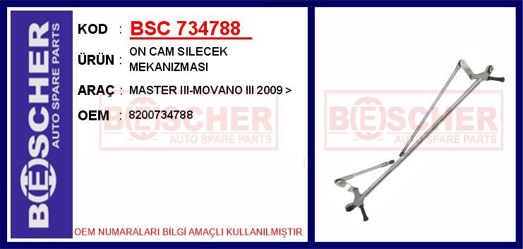 Cam Silecek Mekanizması Renault Master Iıı 10> Motorsuz BSC 734788