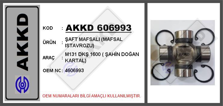 Saft Mafsalı Mafsal Istavrozu M131 Dks 1600 Sahın Dogan Kartal AKKD 606993