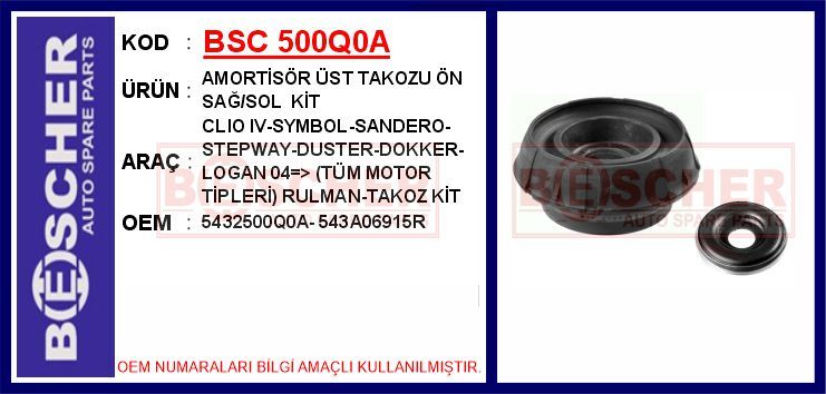 Amortisör Takozu Ön Sağ-Sol Kit Dacıa Duster 10> Dokker 13> Logan I-Iı 04> Lodgy 12> Sandero 08> BSC 500Q0A