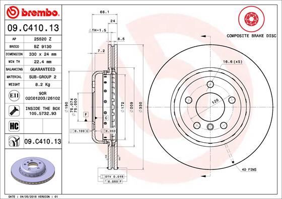 Fren Dıskı On Bmw F10 F11 F18 BREMBO 09C41013