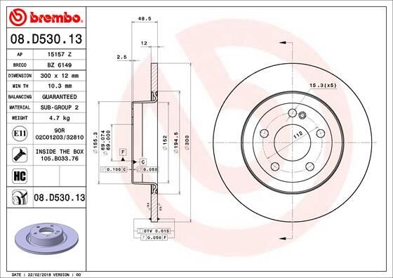 Fren Dıskı Arka Mercedes C-Class W205 S205 C205 A205 BREMBO 08D53013