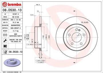 Fren Dıskı Arka Mercedes C-Class W205 S205 C205 A205 BREMBO 08D53013