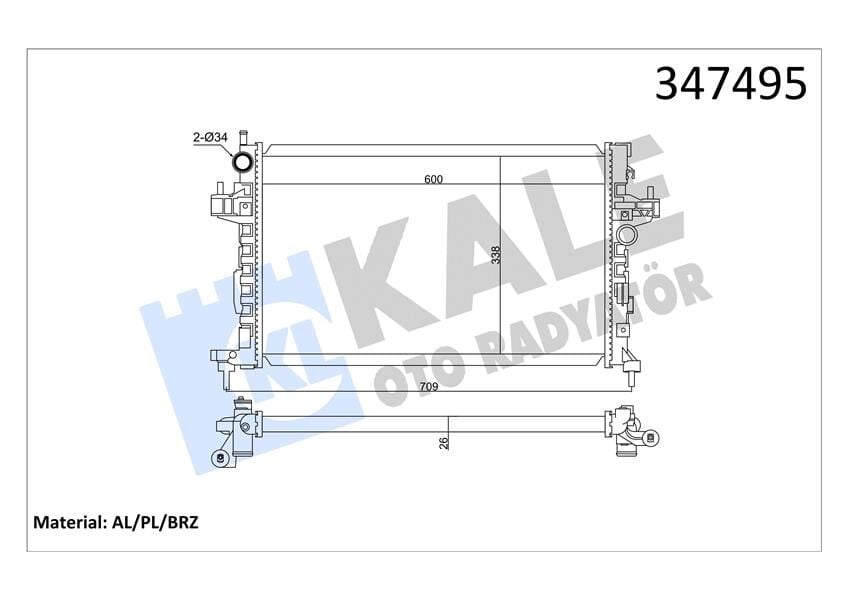 Su Radyatörü Opel Corsa C-Combo-Tıgra 1.3 1.7 Cdtı 03 > Mt Ac Brazıng 600X348x26 13100381-24466780-93177424-93177593 KALE 347495