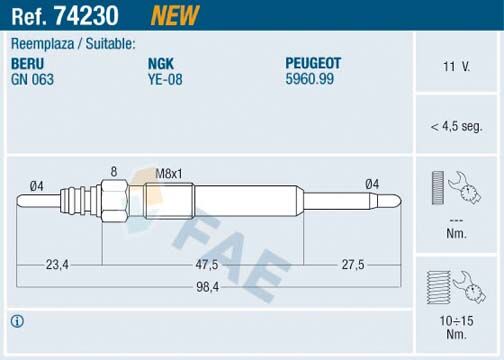 Kızdırma Bujisi P407-P607-P807-P4007 2.2 Hdı C5-C6-C8 2.2 Hdı 06> Galaxy-Mondeo Iv 2.2 Tdcı 11V Freelander 2 L359 2.2 Td4 Jaguar X-Type I X400 2.2 D FAE 74230