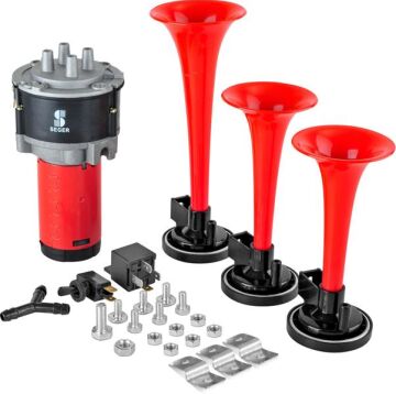 Korna Kompresörlü Üç Plastik Borulu 12V Kırmızı SEGER 80KH12.000.03B