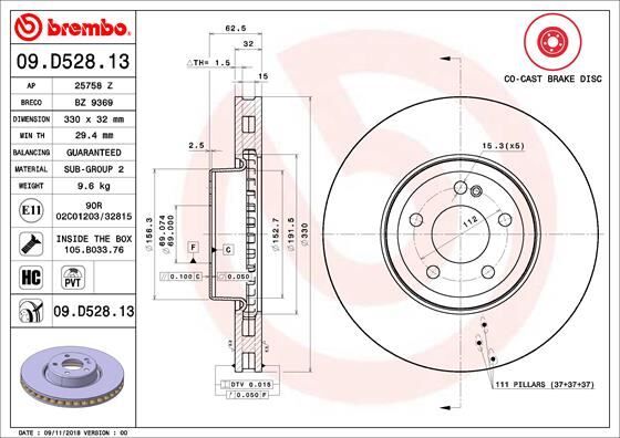 Fren Dıskı On Mercedes W205 S205 C205 A205 W213 S213 C238 A238 X253 C253 BREMBO 09D52813