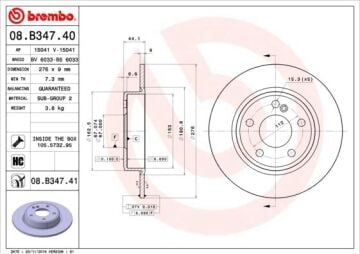 Fren Dıskı Arka Mercedes W176 W246 C117 BREMBO 08B34740