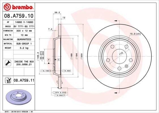 Arka Fren Aynası A4-A5 1.8-2.0 07 > A6 1.8-2.0 11 > A7 2.0-2.8 11 > Q5 2.0 09 > 986479382-Df4848 BREMBO 08A75910