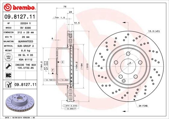 Fren Dıskı On Mercedes S-Class W220 C215 BREMBO 09812711