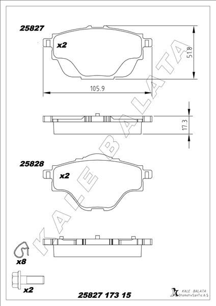Arka Fren Balatası Astra L-Grandland-C4 Grand/Spacetourer-C5 Aırcross-P508-P5008-P308-P3008-Ds4-Ds7 290Mm KALE 25827 173 15 MSH KD11