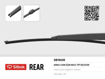 Silecek Süpürgesi 455Mm Muz Tipi Arka Transporter T5 Cıft Kapaklı 04/03> SILBAK SB18AR