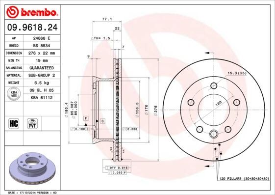 Fren Dıskı On Mercedes Sprınter B901>B904 . Vw Lt 28-35-46 BREMBO 09961824
