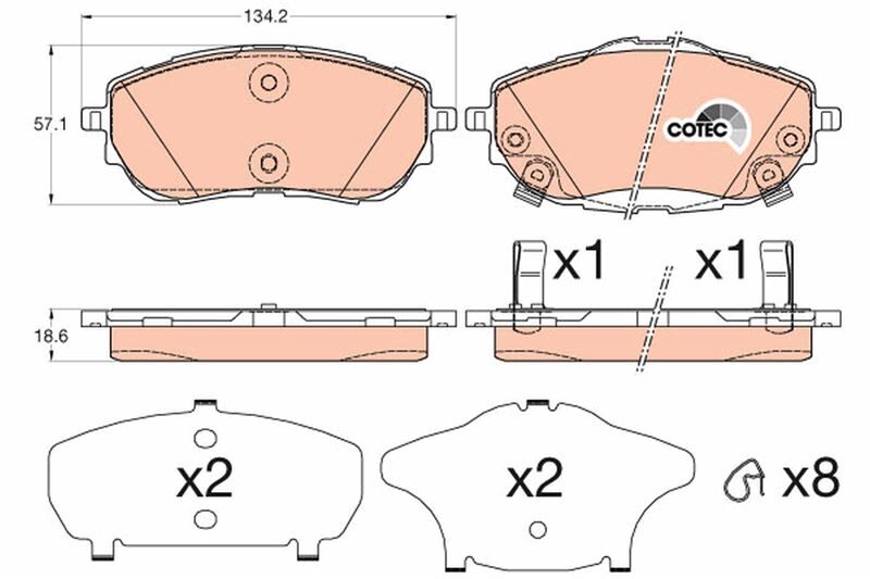 Ön Fren Balata Toyota Aurıs Corolla 1.33L 1.6L 1Nr-Fe 1Zr-Fae Nre180 Zre181 Zre185 12-> / 1.4L 1Nd-Ftv Nde180 12-> TRW GDB3598