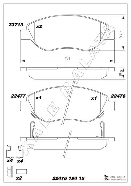 On Balata Fıat Egea 15> 1.4 1.5 T4 Hıbrıt 1.6 D K:19 Mm G:151.1 Mm Büyük Tip 8 Adet Klips KALE 22476 194 15 ANS KD13
