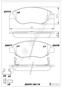 On Balata Fıat Egea 15> 1.4 1.5 T4 Hıbrıt 1.6 D K:19 Mm G:151.1 Mm Büyük Tip 8 Adet Klips KALE 22476 194 15 ANS KD13