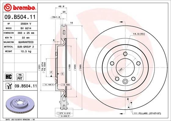 Fren Dıskı Arka Land Rover Range Rover L405 L494 BREMBO 09B50411