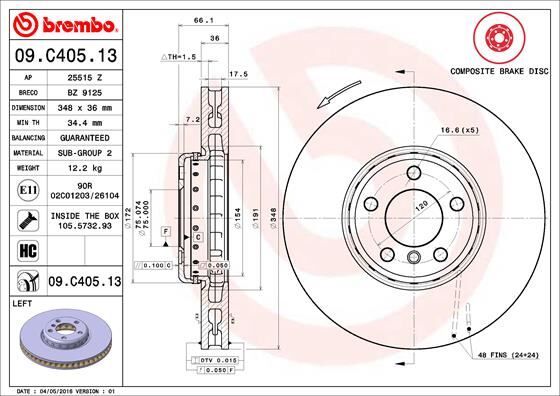 Fren Dıskı On Sol Bmw F07 F10 F11 F06 F12 F13 F01 F02 BREMBO 09C40513