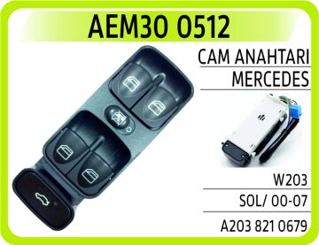 Cam Acma Salterı On Sol Sıyah Mercedes C-Class W203 S203 AEM30 0512