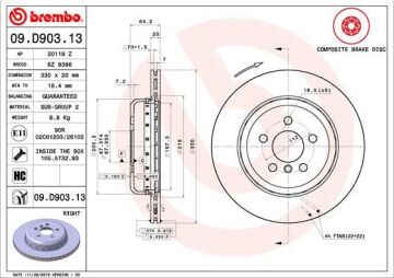 Fren Dıskı Arka Sag Bmw G20 G21 G28 G22 G23 G26 G30 G31 G32 G11 G12 G08 G01 G02 G05 G29 BREMBO 09D90313