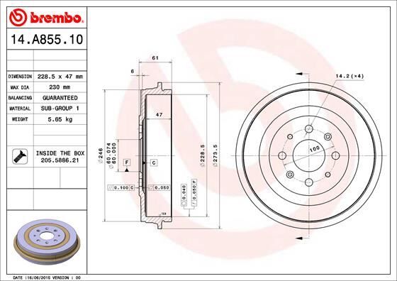 Fren Kampanası Fıat Grande Punto 199 06/05->-Fıat Grande Punto Van 199 10/05-06/13-Fıat Punto 1 BREMBO 14A85510